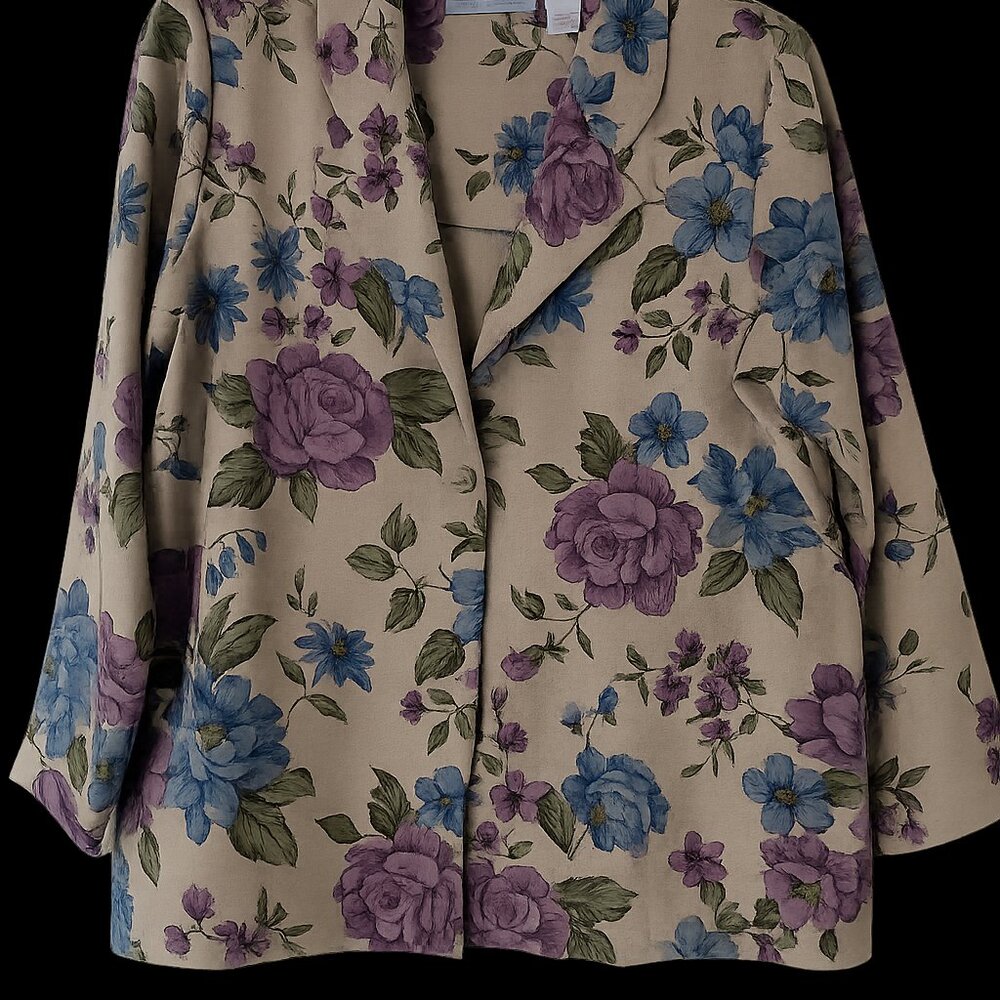 LINEN-LOOK ALFRED DUNNER FLORAL BLAZER SIZE 14P  LIKE NEW